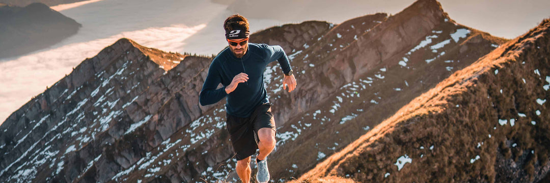 A man is running in the mountain