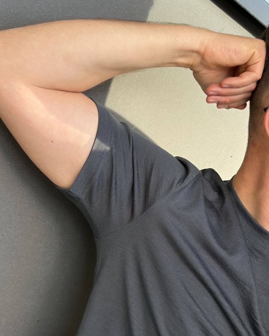 Underarm of the Merino Life Tee after a day of wear