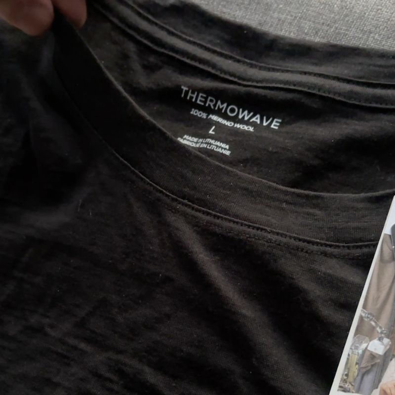 Customer photo: inside label of the Merino Life Tee